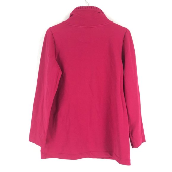 LL Bean Women's Size Medium Pink Mock Neck Button Front Long Sleeve Coat Cotton - Picture 2 of 7